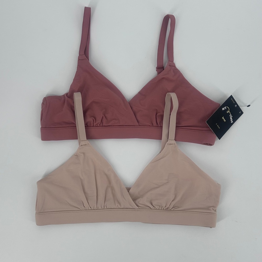 Art Class Girls 2 Pack Bralettes Rose Bermuda Sand Size Large NWT 036 10 1470